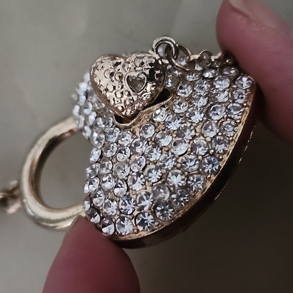 Heart Lock and Key Gold Tone Chain Pendant Necklace - Picture 11 of 16